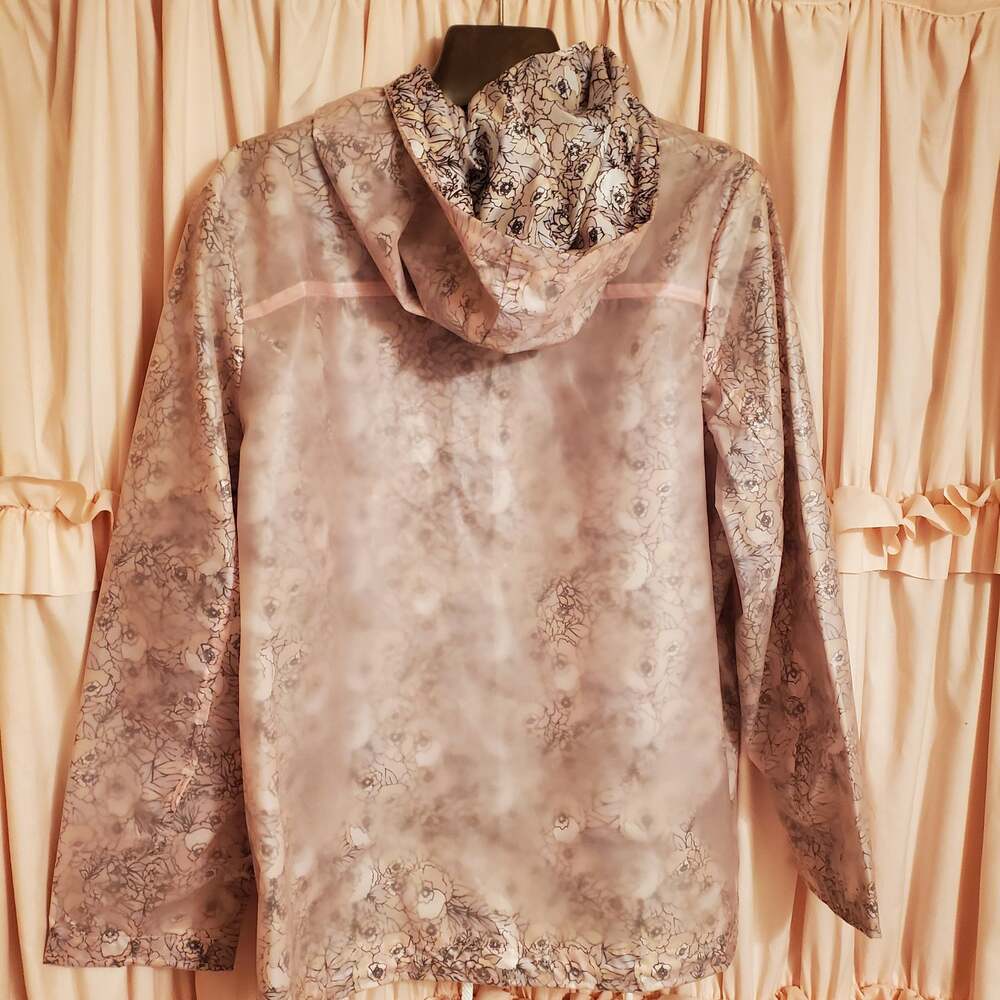 CoffeeShop New York Retro '60-70s Inspired Sheer Pink&Floral Rainjacket 1X